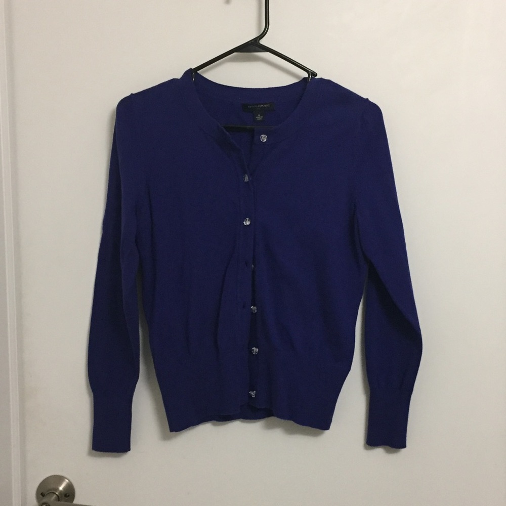 Dark purple cardigan, size med, crystal buttons